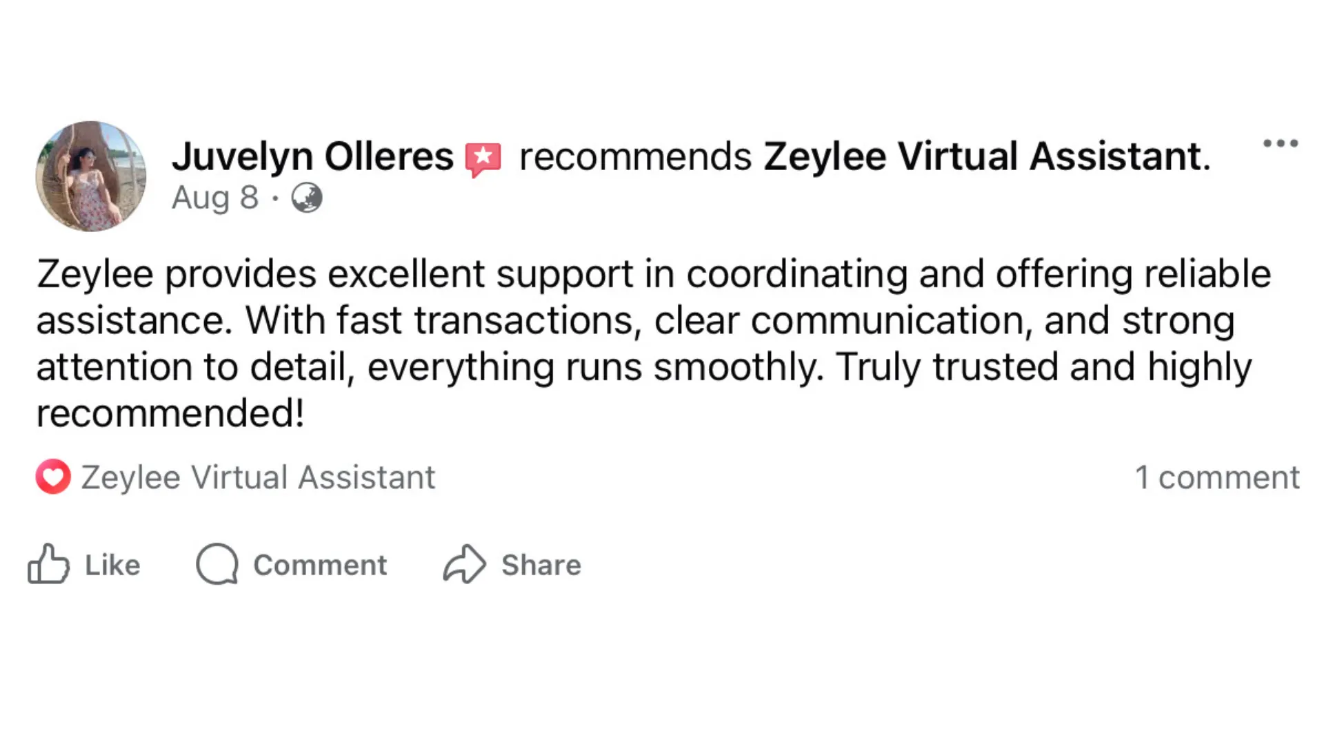 Client Testimonial Feedback Screenshot
